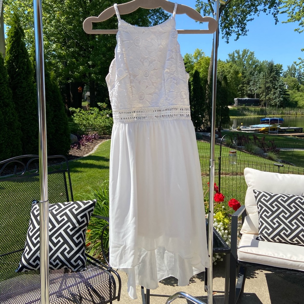 white floral dress with cutouts